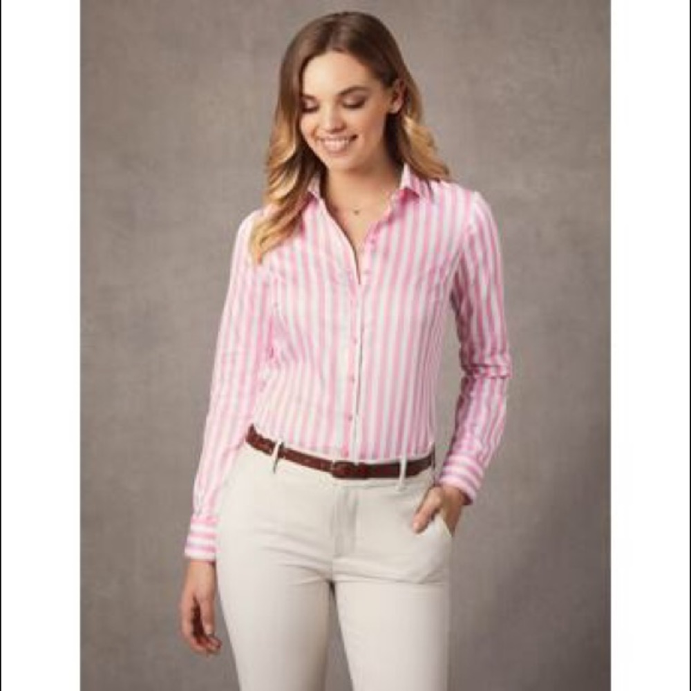 Pink and white stripe women’s button down